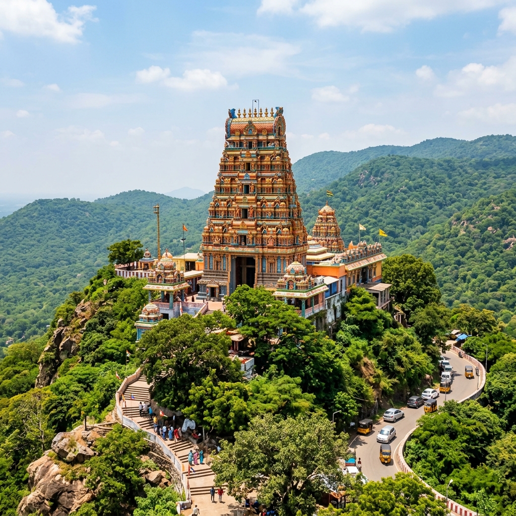 Hilltop Marudhamalai temple towers