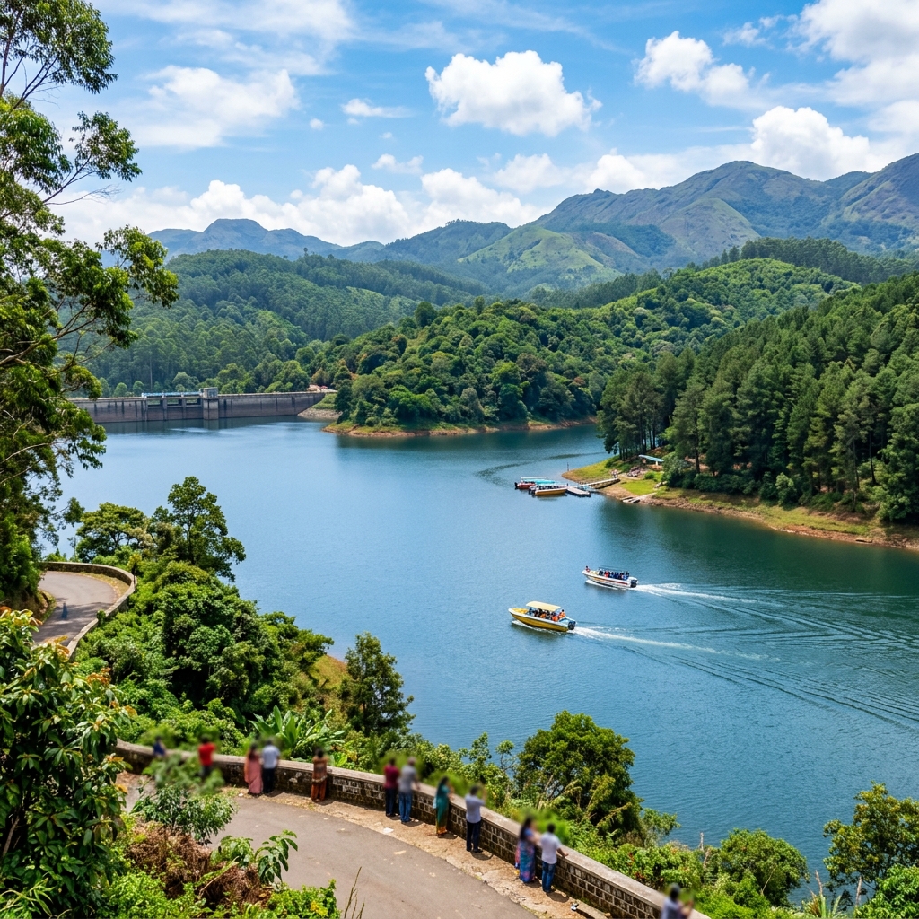Boats on Mattupetty Dam reservoir