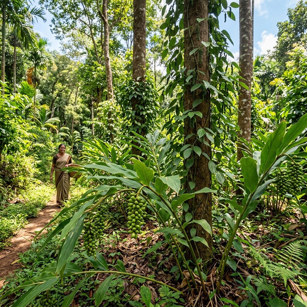 Cardamom plants in a spice plantation